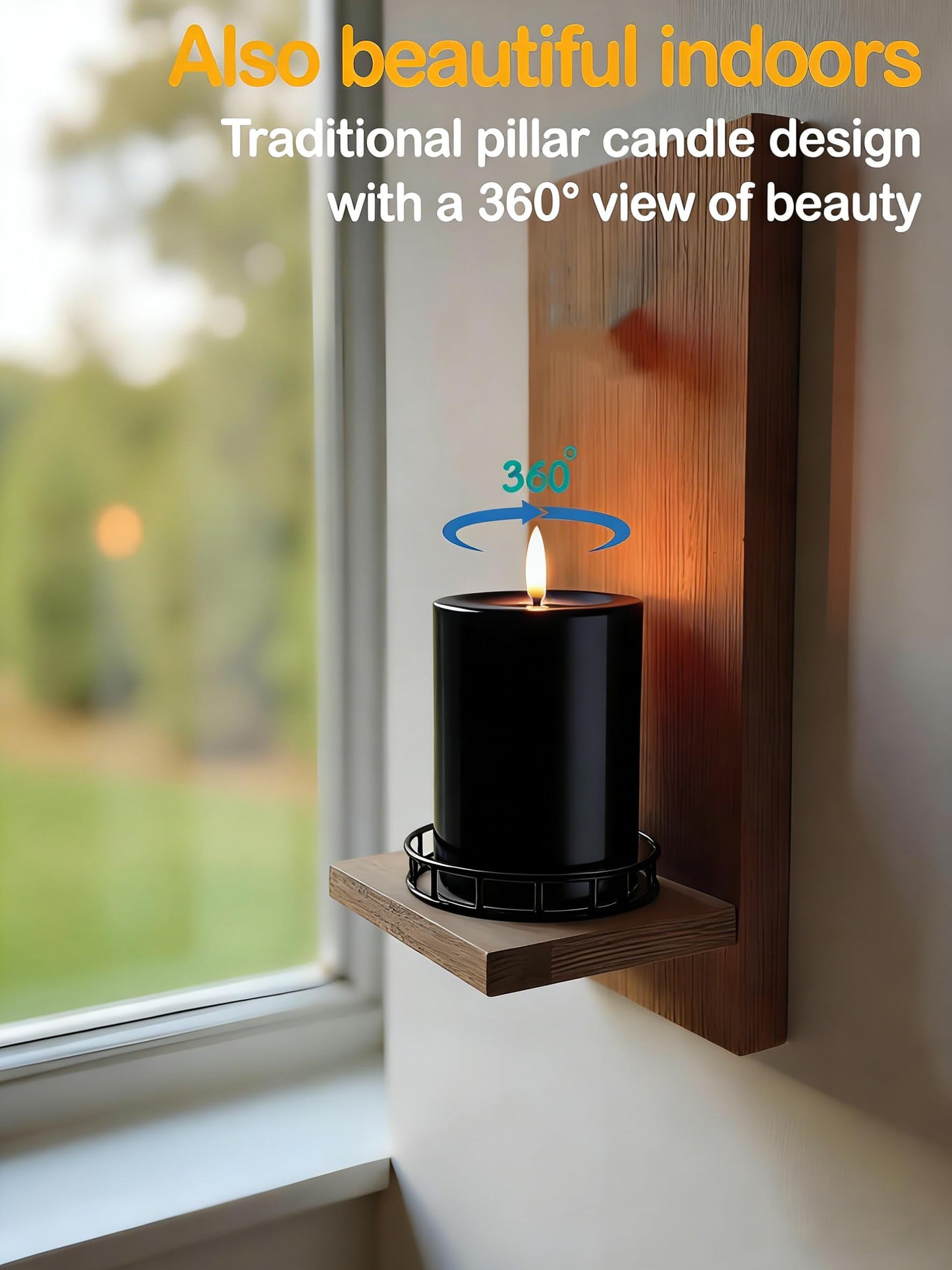 Gmnee 3"x4" Outdoor Waterproof Flameless Candles with Remote and Timers, LED Candles, Battery Operated Candles, Electric Fake Pillar Candles for Patio, Porch, and Lanterns Decor (Black, Plastic)