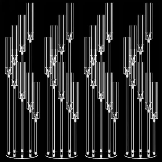 4PCS 8 Arms Clear Candelabra Candle Holder for Wedding, Candelabra Centerpieces for Tables Clear Candlesticks Holder for Housewarming Valentine's Day Easter Gift Birthday Party Fireplace Decor