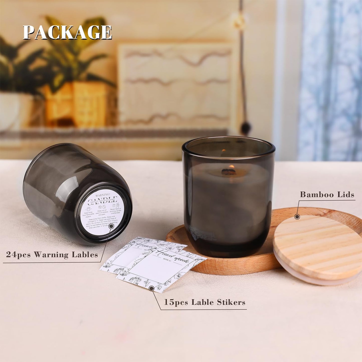 LETINE 12PCS 8oz Smoke Gray Glass Candle Jars with Lids - Perfect for Candle Making, Storage & Gifts
