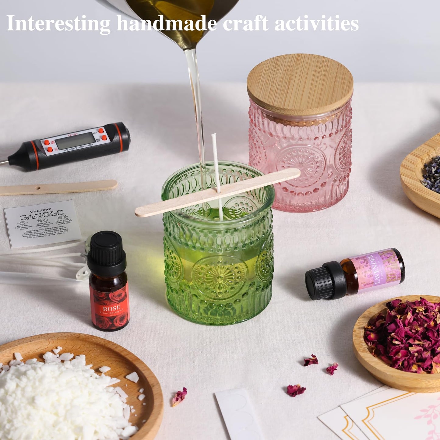 DARJEN Candle Making Kits for Adults- Soy Candle Making Supplies with 2 Candle Jars(Green, Pink), Wax, Scents, Card & More, DIY Starter Candle Making Kit, Full Set DIY Arts & Crafts Gift