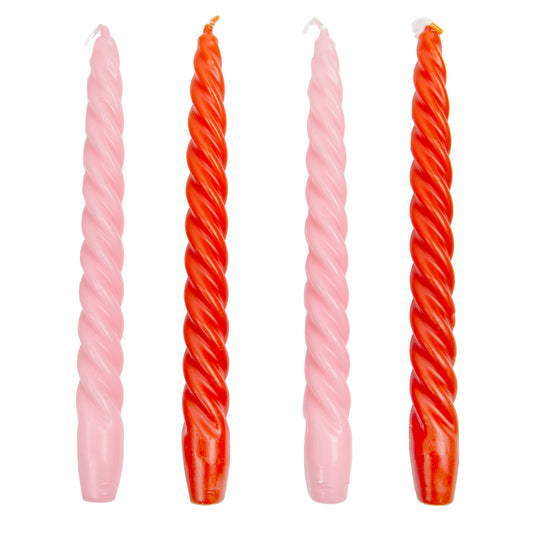 Italian Spiral Twisted Tapered Dinner Candles, Ideal Valentines Day Gift, 4pack, Tabling Tables, Pink and Orange