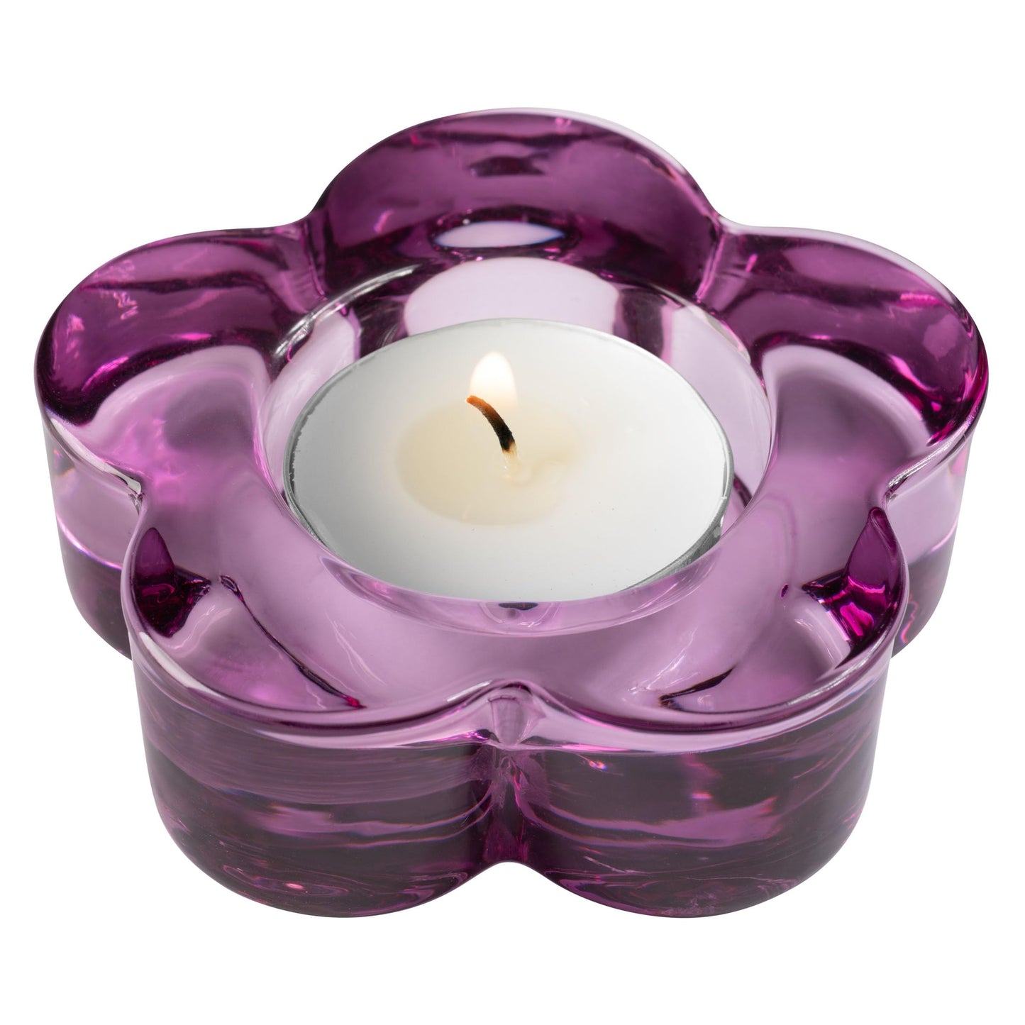 Karma Glass Flower Tealight Holder - Chunky Glass Candle Holder for Home & Party Decor, Wedding Table Centerpiece, Amethyst
