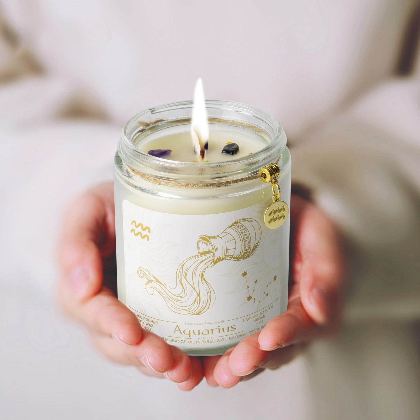 YTENTE Zodiac Sign Candles Gift, Zodiac Crystals Candles Jar,Astrology Lavender Scented Soy Stones Candles Best Friends Gifts for Women Men Sister Brother Funny Birthday Gift (Aquarius)