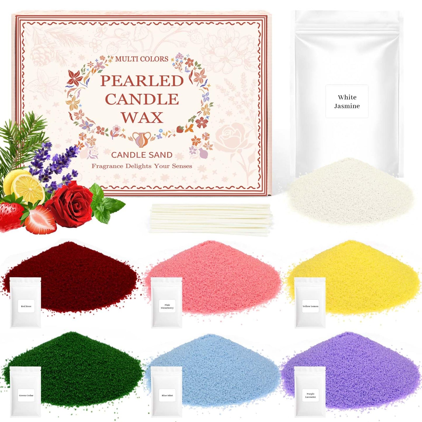 STRN Pearled Candle Sand Wax with 20 Wicks, 7 Scented Candle Beads, Candle Refill Kit, Home Fragrance Decoration for Candle Making DIY, Wedding Party