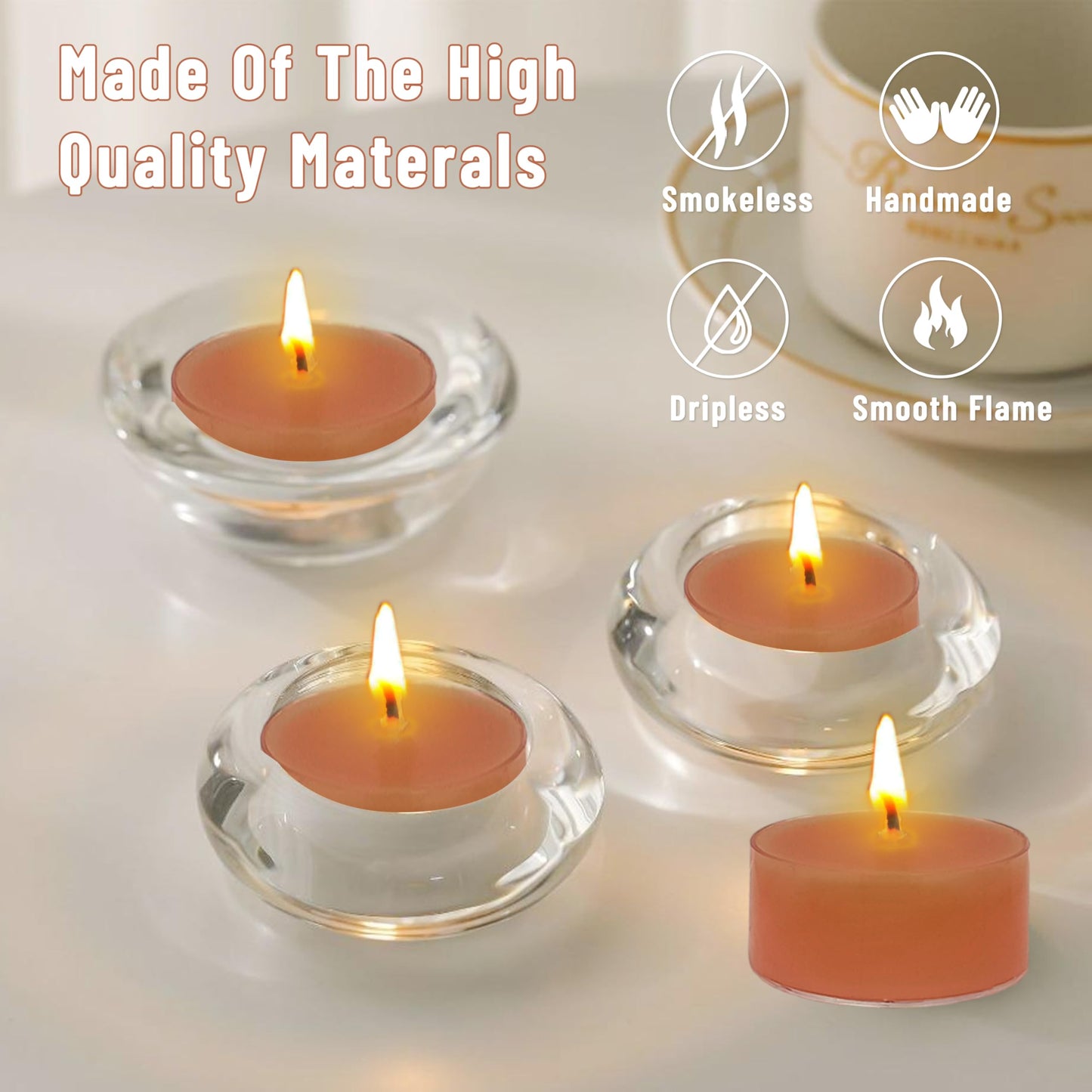 Pumpkin Scented Tea Lights - Handmade Small Round Candles in Transparent Cups, Clean Burning Smokeless 4-Hour Burn, Perfect for Fall Decor, Thanksgiving & Cozy Evenings