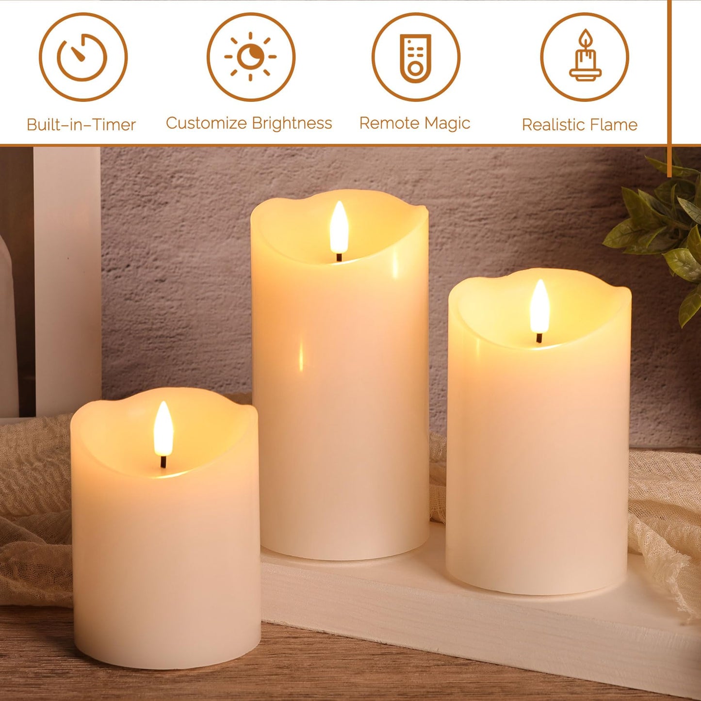 Girimax White Flameless Pillar Candles with Remote, LED Candles Battery Operated, Real Wax Electric Candles Flickering Set of 3