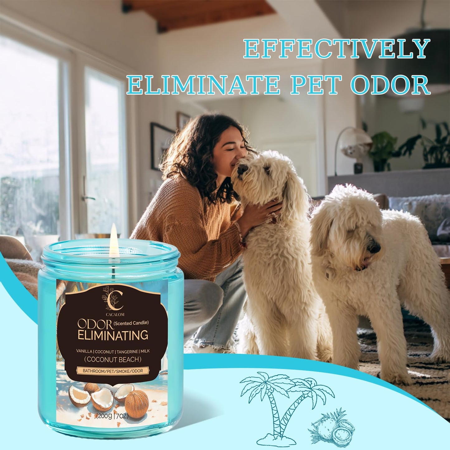Coconut Odor Eliminating Candles, Pet Scented Candles for Home, Single Wick Soy Candle Gifts for Women, Men, Ideal for Creating Relaxing Atmosphere, Over 50 Hours of Burn Time