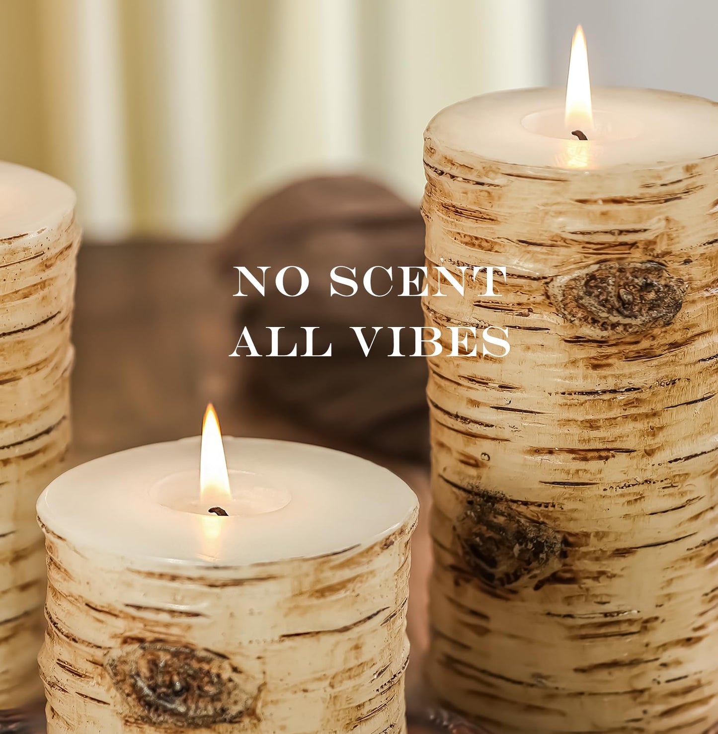 Black Birch Bark Texture Pillar Candles Set - Real Wax 3 Sizes (4", 5", 6" Tall) Rustic Decor Fireplace Candles, Unscented Woodland Style Pillar Candle for Home, Dining Table, Holiday Decor