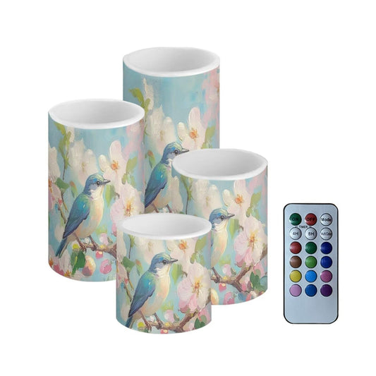 Cozeyat Spring Bloom LED Candles Set of 4 Battery Powered Flameless with Remote Timer Flickering Waterproof for Home Table Garden Beach Decoration
