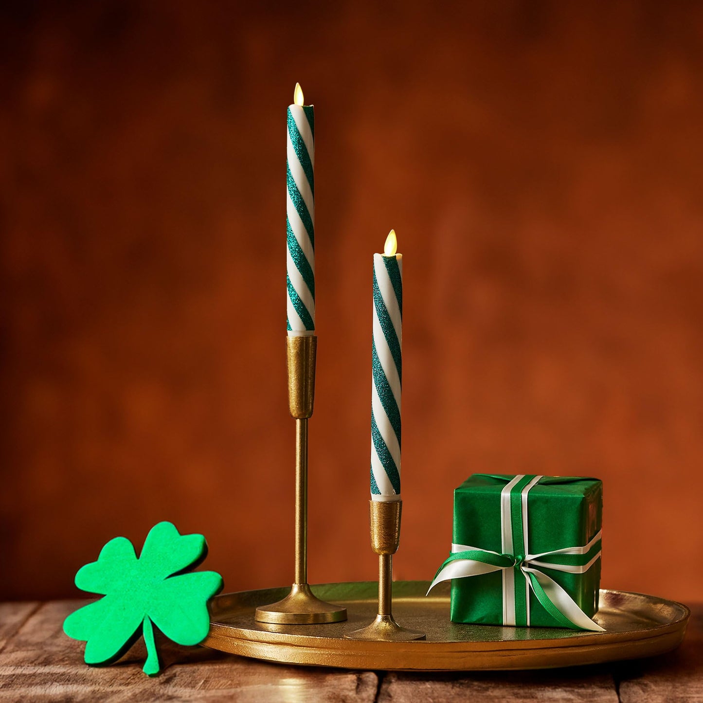 Luminara - Flameless Battery Operated Taper Candle - Candy Cane Green- Pack of 2-1x9.75 - LED Flickering Flame- Realistic Safe for Home Kids and Pets