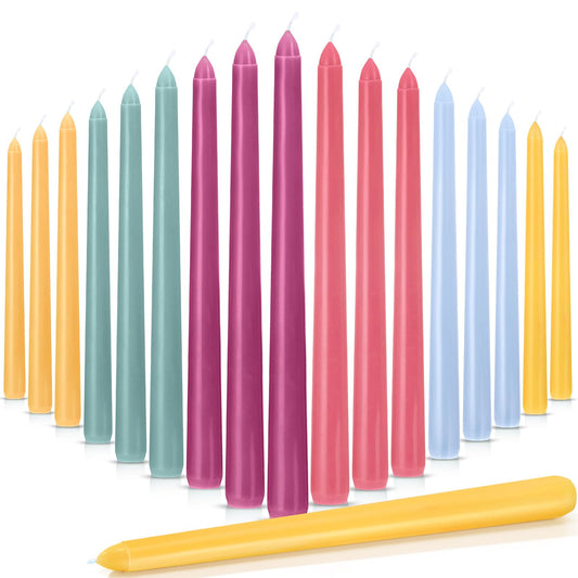 Nuanchu 24 Pcs Taper Candles 10 Inch (H) Tapered Smokeless Long Tall Unscented Dinner Candle for Wedding Party Home Decor Candlesticks, Long Burning (Macaroon Color)