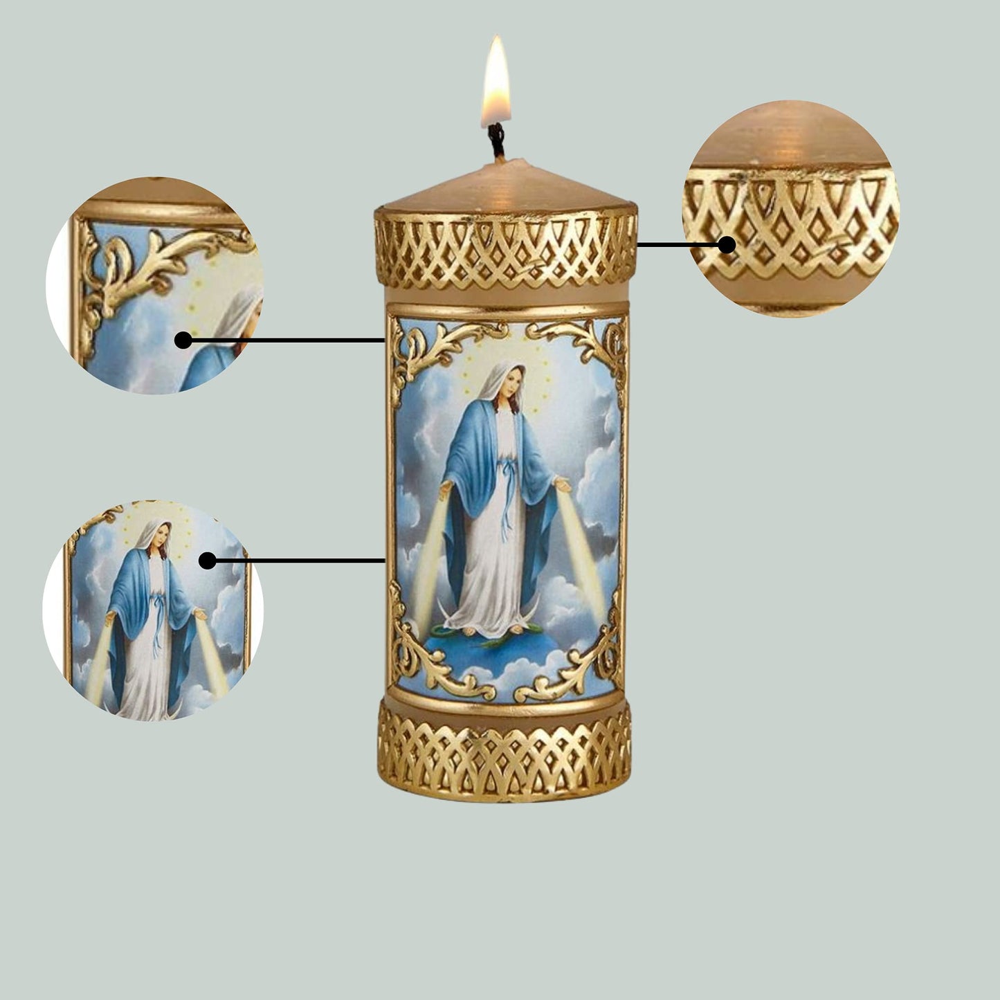 Needzo Hand Crafted Our Lady of Grace Catholic Prayer Candle, Unscented Decorative Candles for Devotional, Religious Gifts for Christian Families, 4.75 Inches