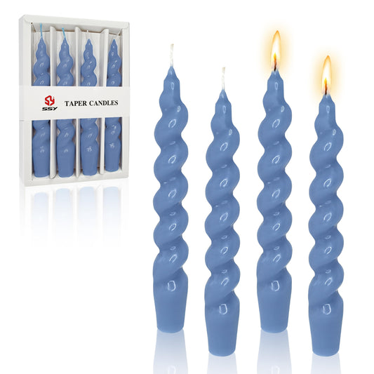 7.5 Inches Spiral Taper Candles Colorful Twisted Candlestciks Dripless Long Candles, Handmade Candlesticks for Wedding Dinner Decor, Set of 4(Dark Blue)