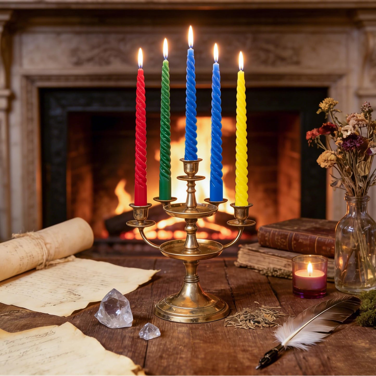 FYSUIMU 12Pcs Twisted Taper Candles 10 Inch Magical Wizard Spiral Swirl Wax Candles Yellow Blue Green Red Long Unscented Candle Sticks for Wedding Holiday Dinner Party Supplies Home Table Decor