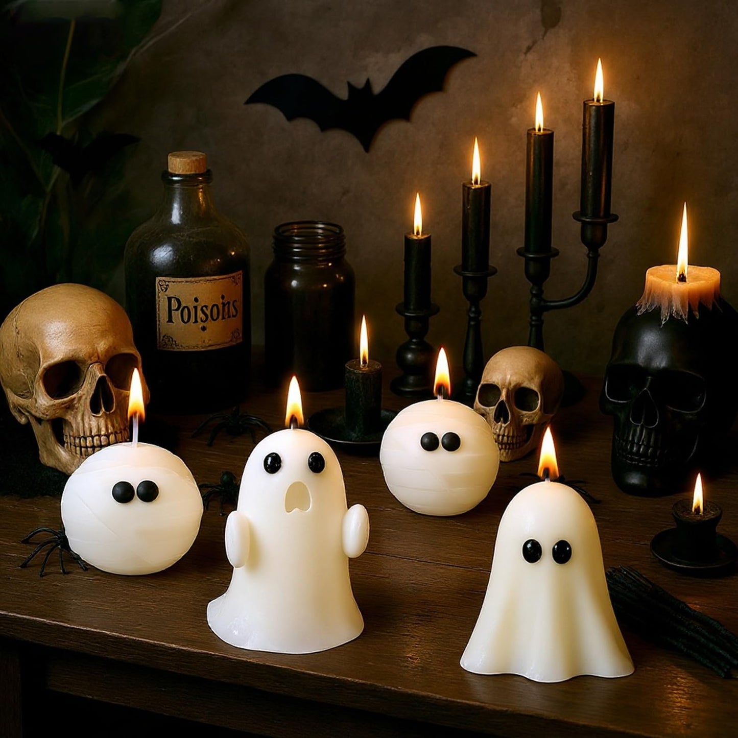 Minatee 4 Pieces Halloween Ghost Candles Large Scented Spooky Cute Mummy Candles Gifts for Halloween Party Boo Basket Stuffers Home Table Decor, 2 Style