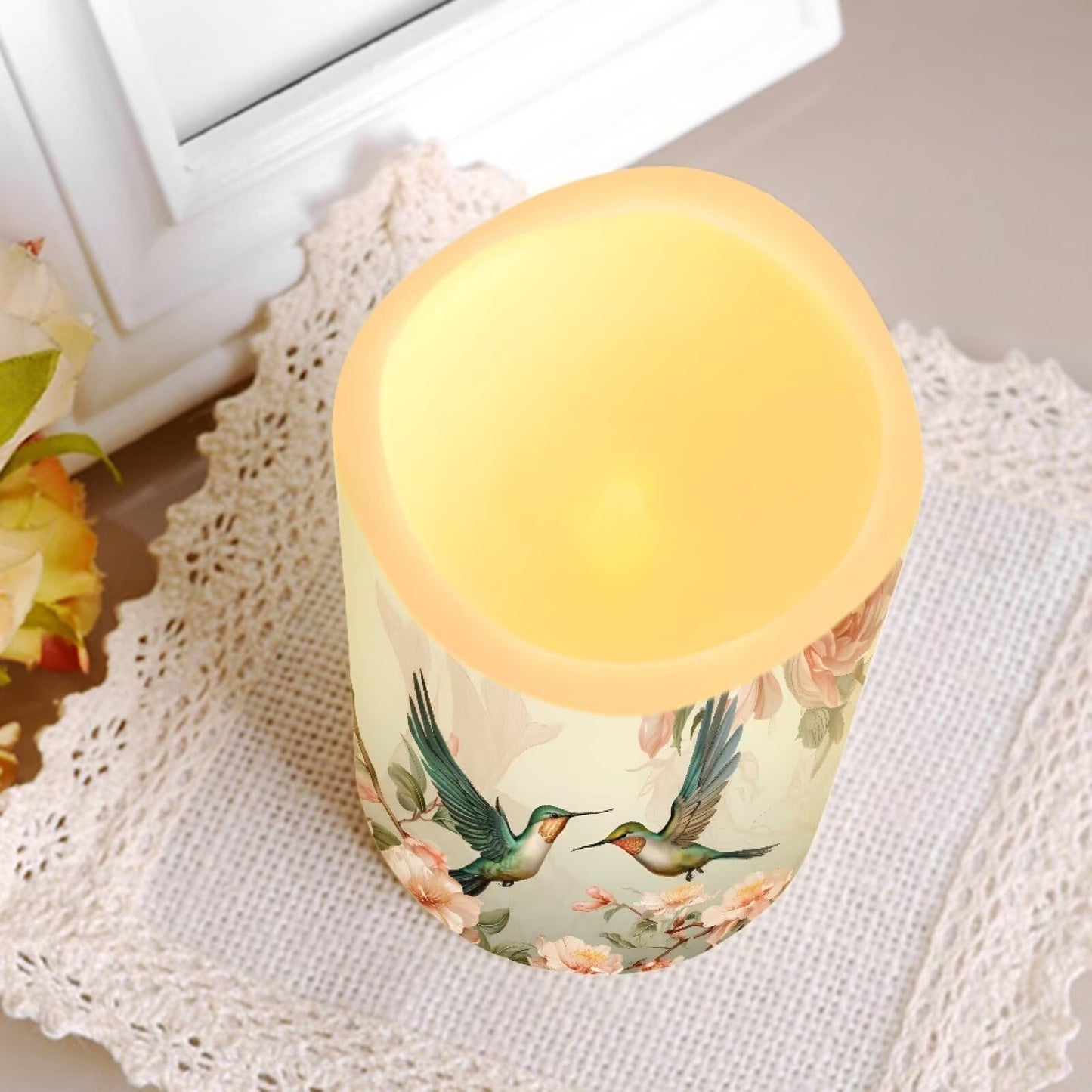 Cozeyat Hummingbird Fake Pillar Candles with Remote 4 Pack Battery Operated Color Changing LED Flameless Candles Waterproof for Indoor Outdoor Beach Wedding