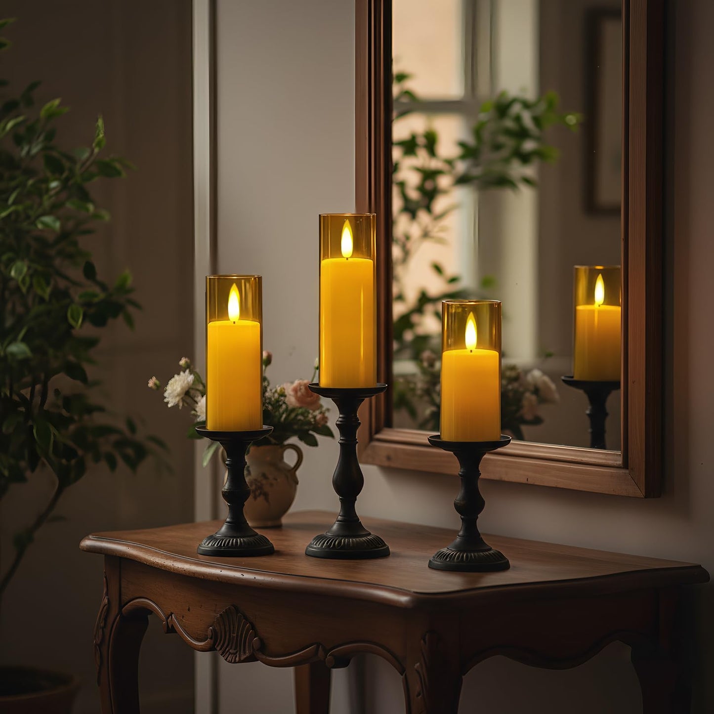 Homemory Amber Acrylic Flameless LED Candles, Battery Operated with Remote Control and Timer, Electric Fake Candles for Wedding, Home Decor, Set of 9