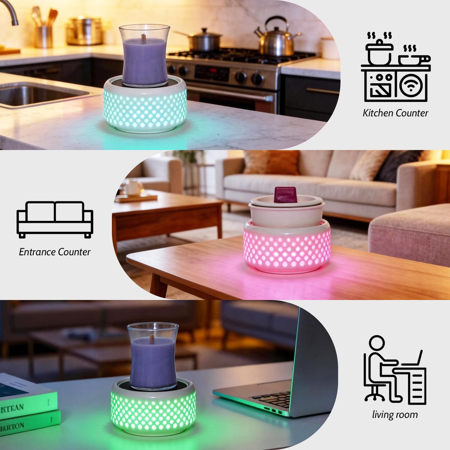 Ceramic Candle Warmer lamp, Wax Melt Warmer with 7 Colors Night Light and 1 PC Silicone Liner,4-in-1 Electric Warmer for Jar Candle Wax Cube Essential Oil coffee, Ideal Gift for Home Office Kitchen