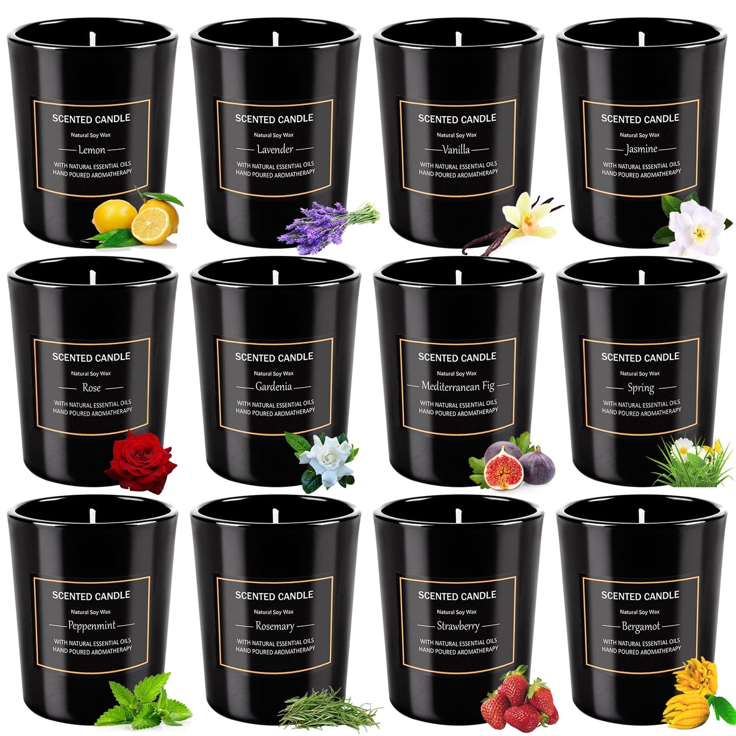 12 Pack Scented Black Candles Gift Set for Dad, Soy Wax Aromatherapy Candles for Home, 12 Masculine Fragrances, Gift from Daughter/Son for June Holiday, Stress Relief & Relaxation for Men