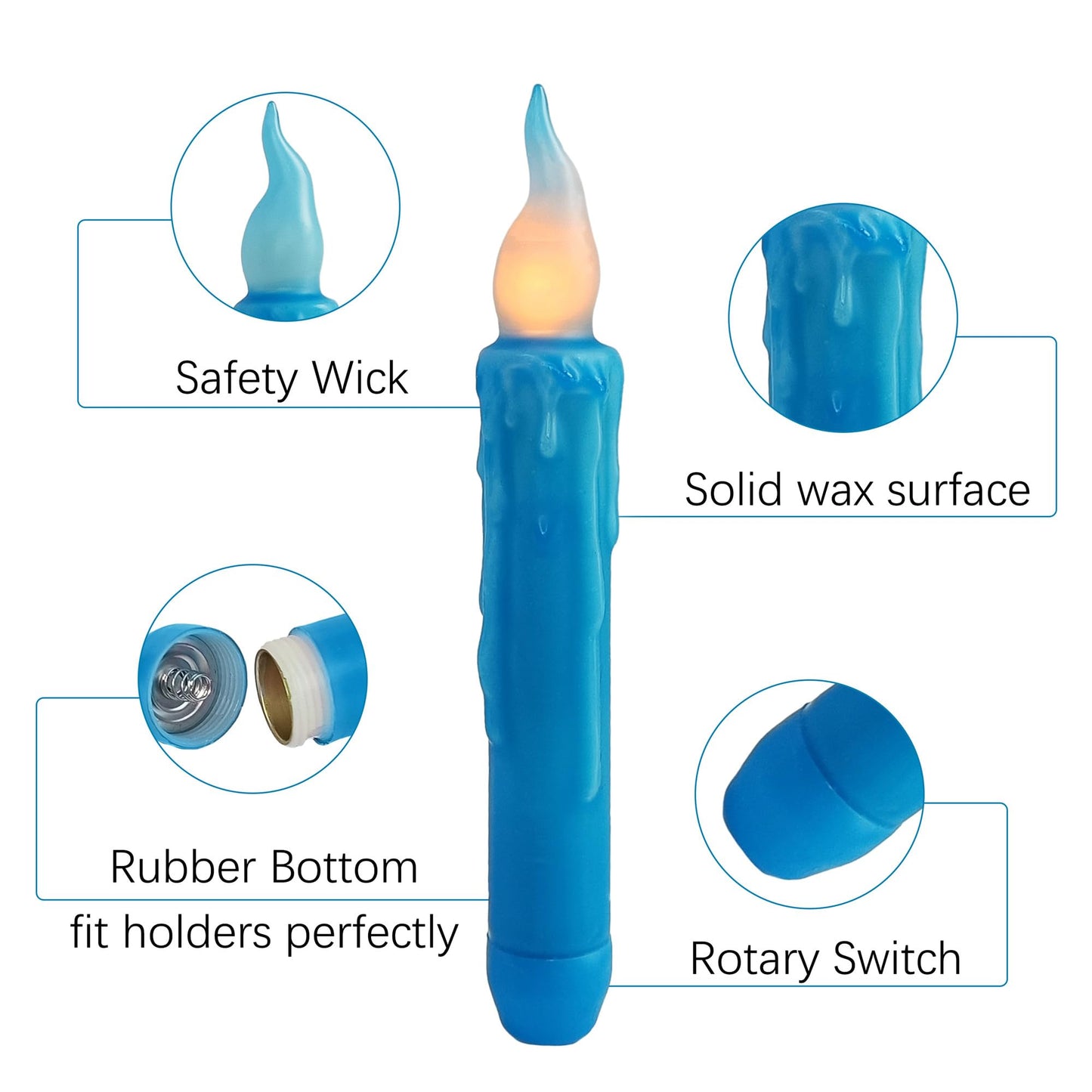 Gedengni Magical Candlesticks Flameless Taper Candle, 4pcs Real Wax LED Tapered Candles Remote Dipped Candle 6inch Battery Chandelier for Enchanting Weddings and Harry Potter Inspired Vigils(Blue)