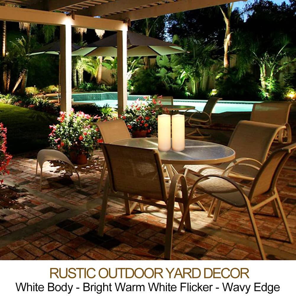 HOME MOST Pack of 2 White LED Candles Outdoor 3x8 - Unscented IP65 Waterproof Battery Powered Flameless Pillar With Remote and Timer - Flickering
