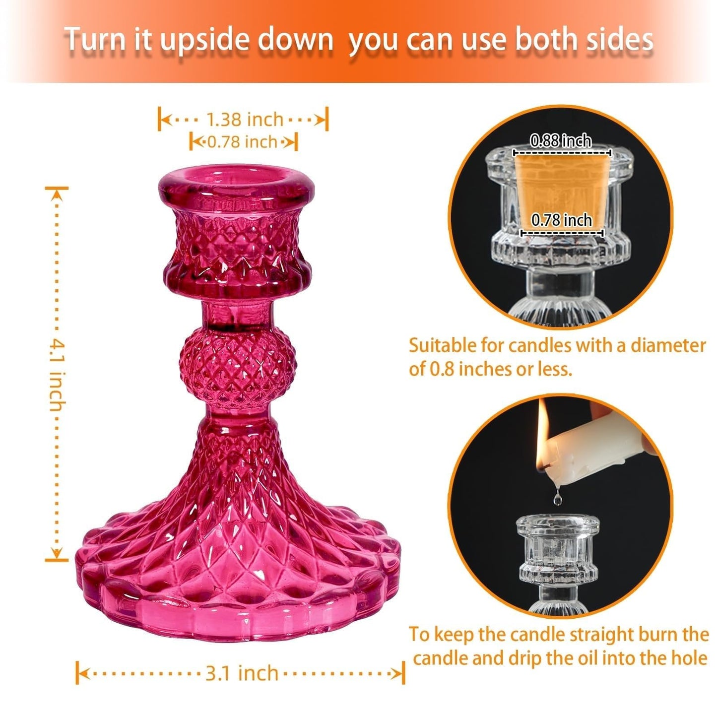 ECHFSM Glass Candlestick Holder,Striped Taper Candle Holders,Set of 6 Candle Stand for Table Centerpieces, Home Decor,Weddings,Festival and Parties (GCH002-Purple Dimond)