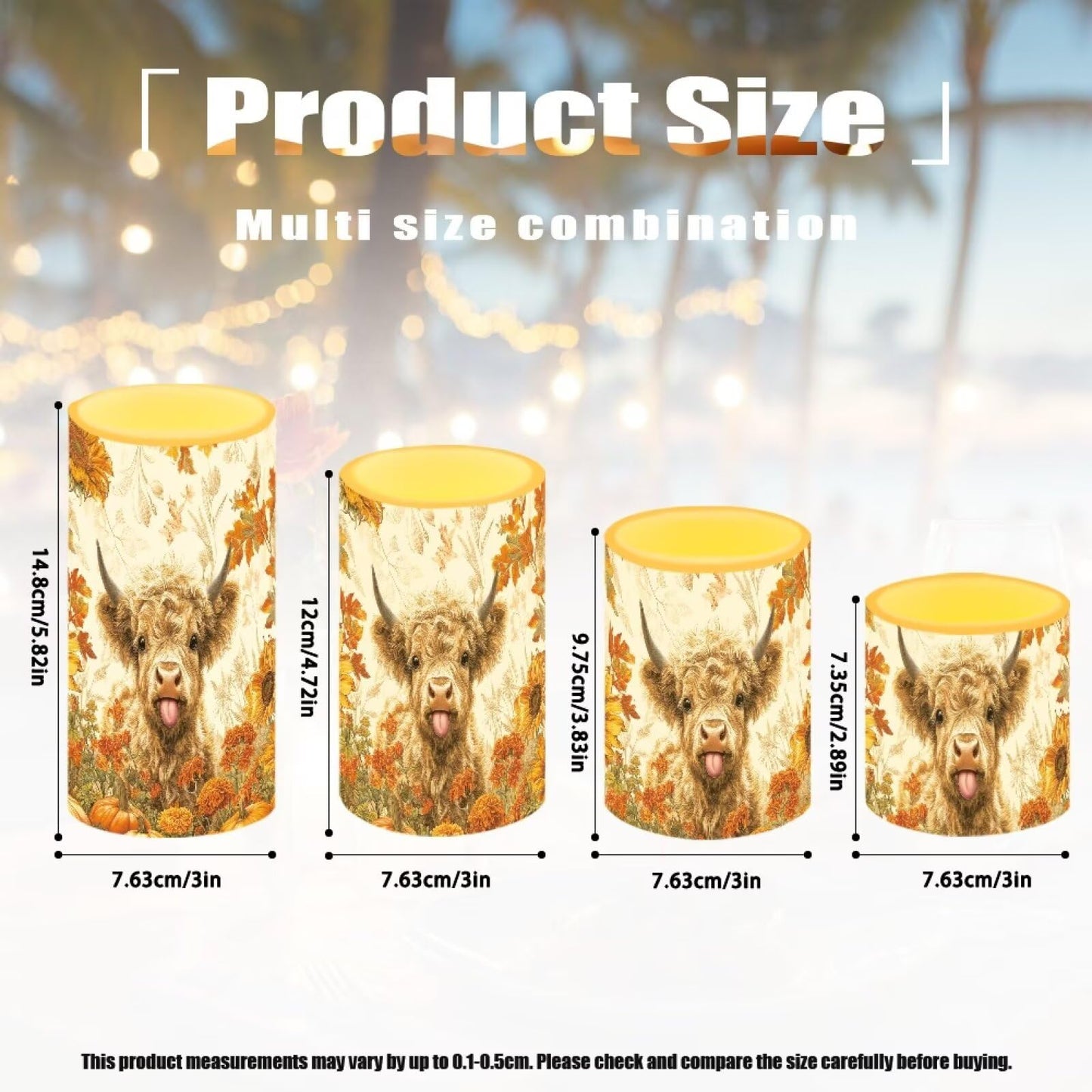 NETILGEN LED Flameless Candles Set of 4 Battery Operated with Remote Control Timer Dancing Flame Pillar Candles Thanksgiving Day Maple Leaf Highland Cow
