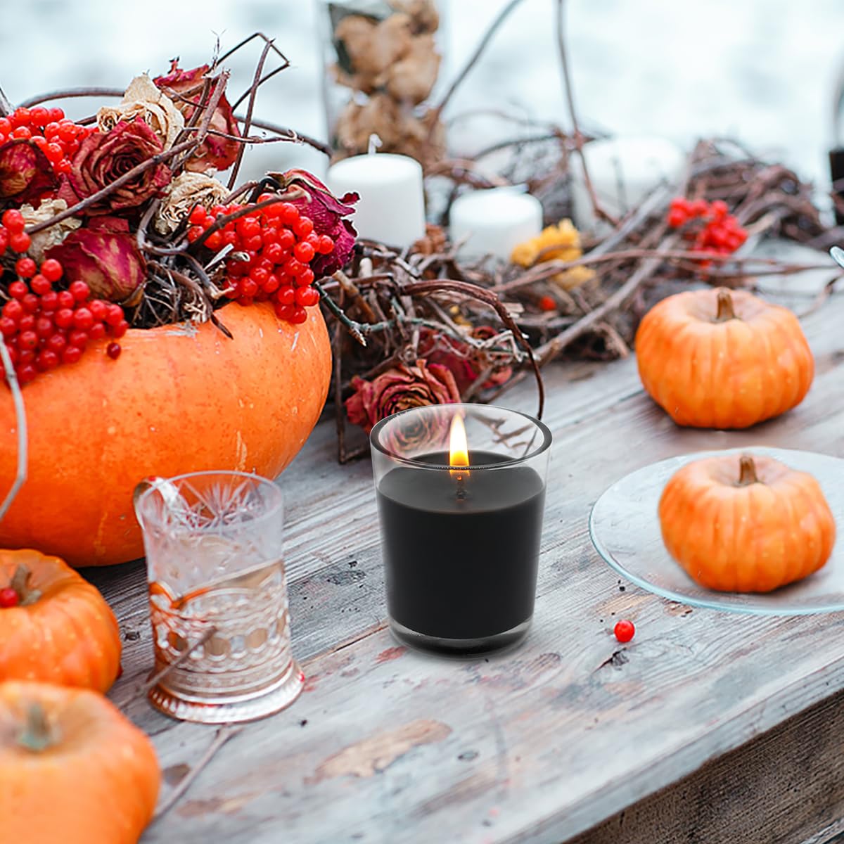 Unscented Black Votive Candles in Glass, 2 Inch Natural Soy Wax Scentless Candles for Halloween Wedding Party Home Holidays Relaxation Spa, 12-15 Hour Burning Time, 4 Packs