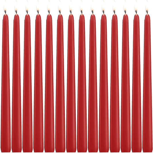 14 Pack Red Taper Candles - Taper Candles 12 Inch Dripless, Smokeless & Unscented - 10 Hours Long Burning - Hand Poured Tall Candlesticks - Ideal for Weddings, Dinner Parties, and Home Decor