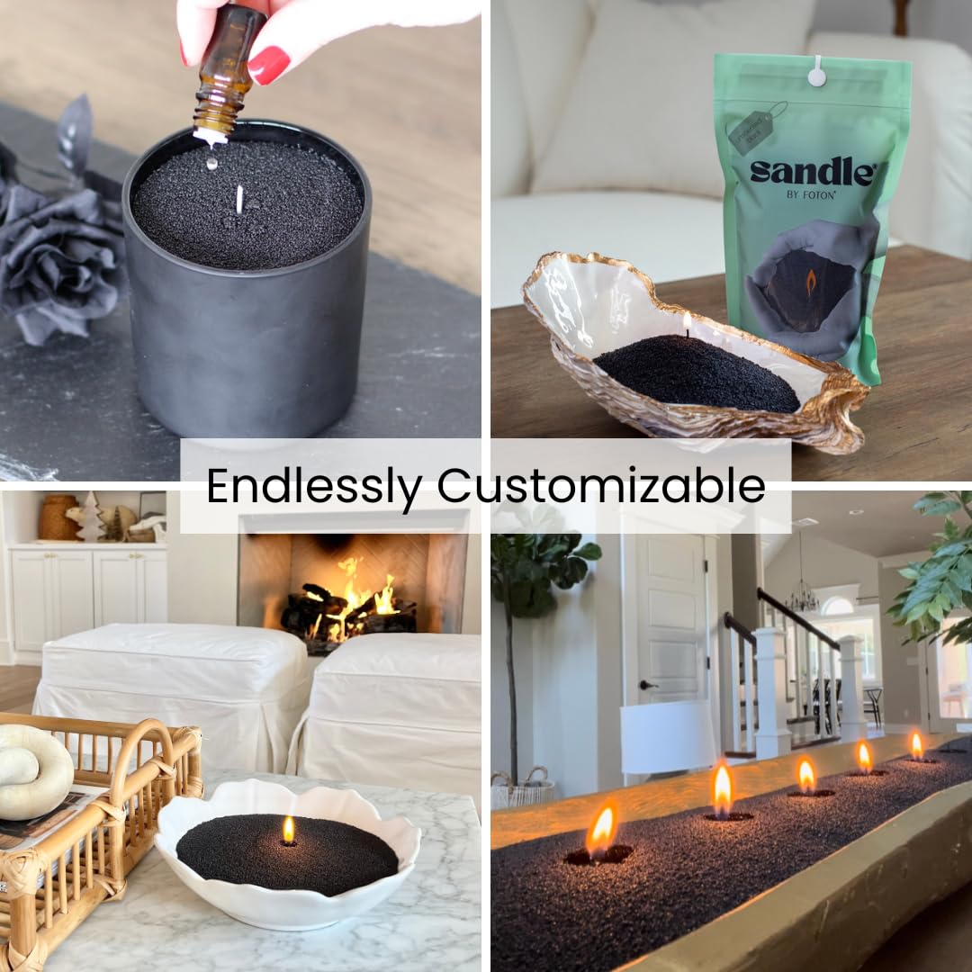 Sandle by Foton Pearled Candle 10 Oz – Black Unscented, Non Toxic Luxury Long Lasting Sand Candles up to 60 Hours - Refillable Sand Candle with 15 Wicks for Candles Making