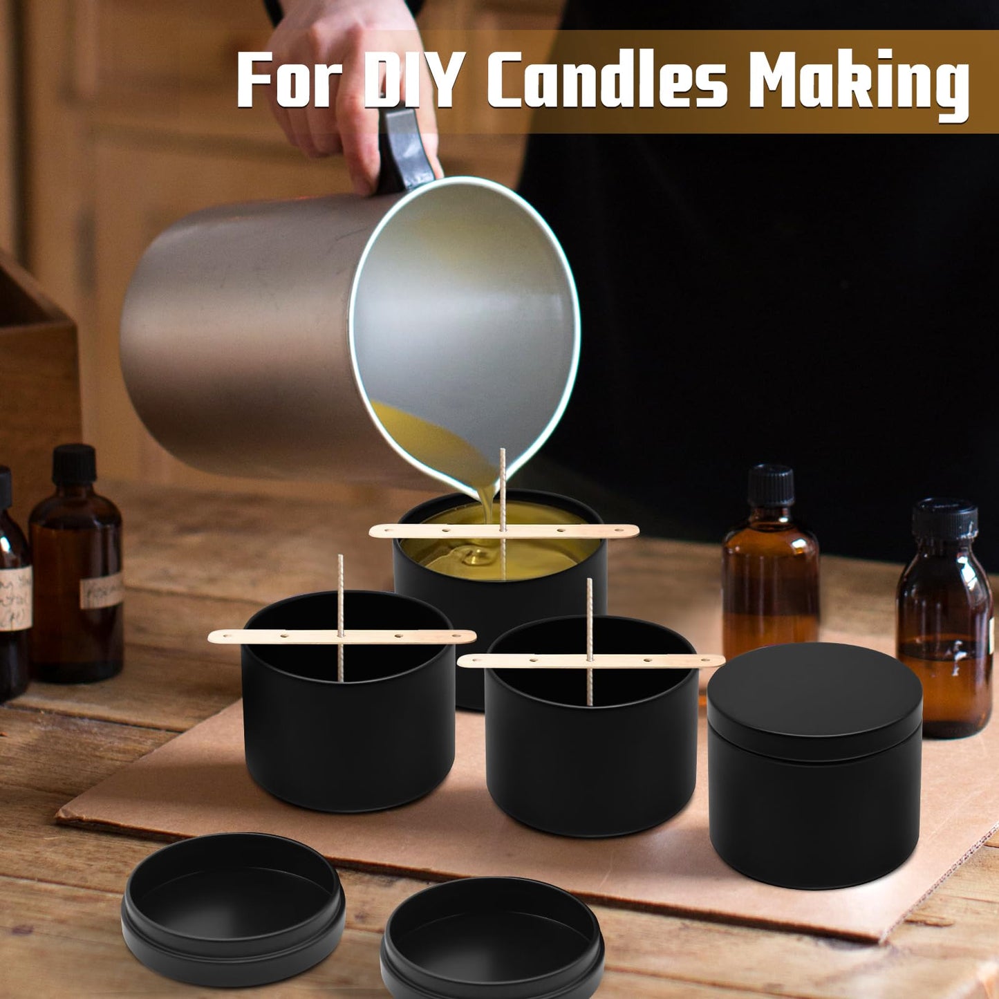 YJHSS 24-Pack 4oz Candle Tins with Lids, Metal Candle Jars for Candle Making, Empty Containers Vessels Bulk for Small Business & Beginners DIY Storage -Black