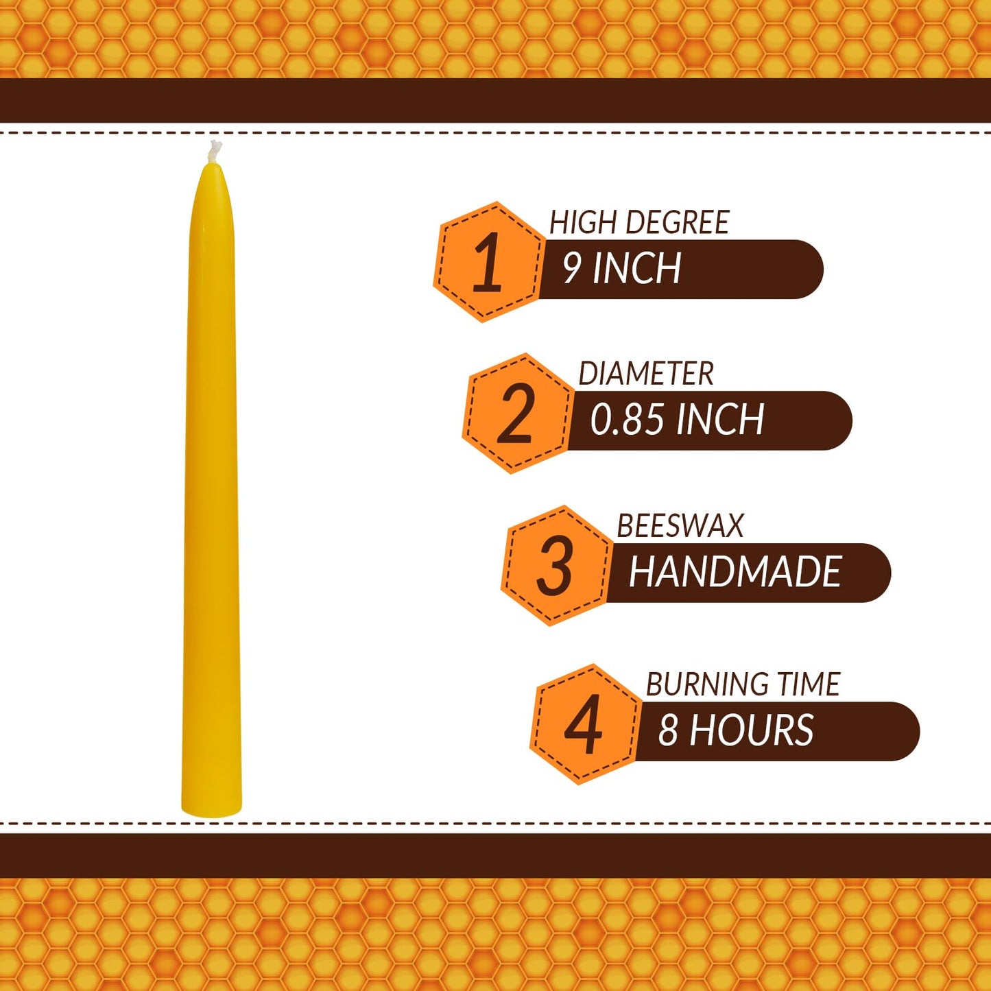 DEYBBY 9 inch Natural Beeswax Taper Candles Set of 12, Smokeless and Dripless Pure Organic Beeswax Candles, Long Lasting Burning for Dinner Room Decor Emergency Housewarming Gift, Nontoxic