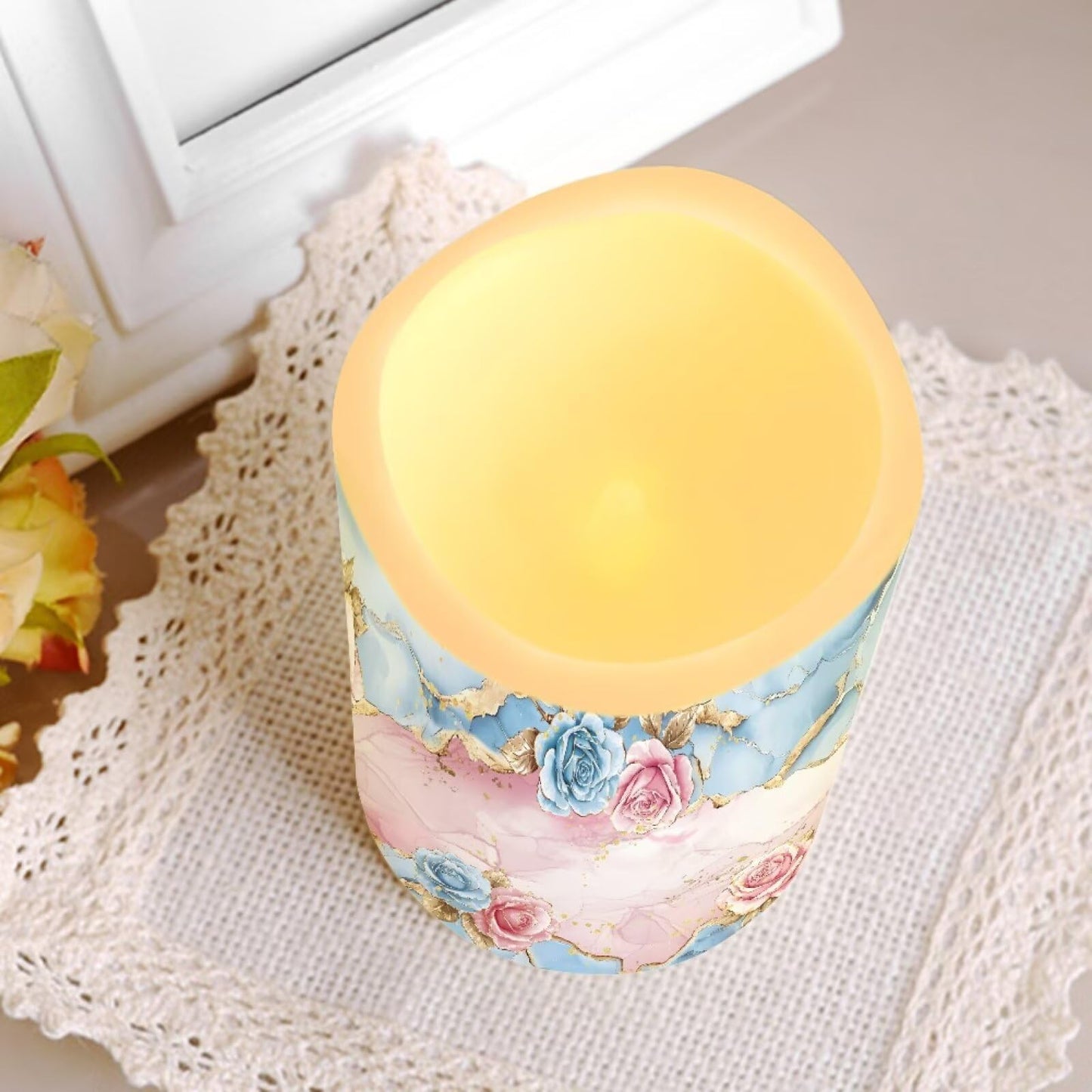 Cozeyat Ocean Wave Flameless Candles Set of 4 Battery Powered LED Pillar Candles with Remote Timer Flickering for Wedding Birthday Home Table Decor