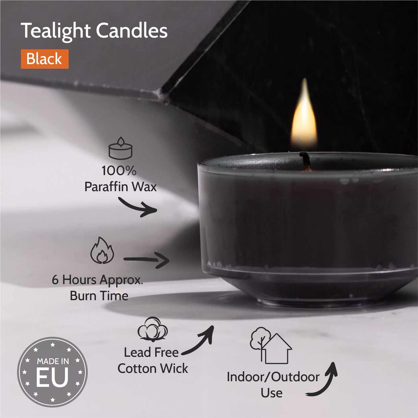 HYOOLA Scented Tealight Candles - Clear Cup - Black Tealight Candles Scented - 6 Hour Burn Time - 15 Pack - European Made