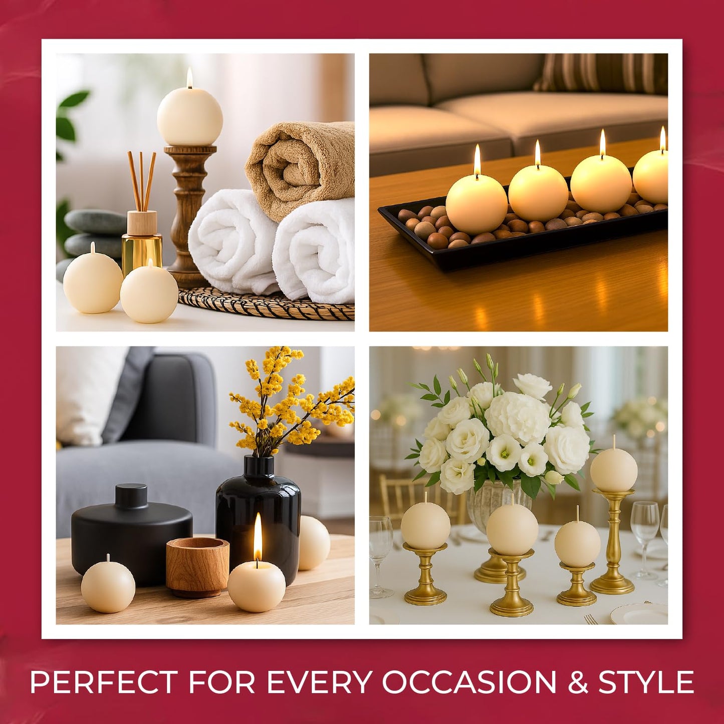 Biedermann & Sons Champagne Round Candles (Set of 4), Unscented Dripless Balls, 2.5" Spheres, 8 Hour Burn, for Centerpieces and Home Decor