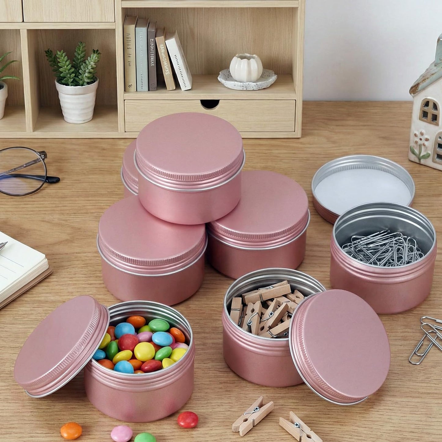 Patelai 36 Pcs 4 oz Metal Round Tins Aluminum Tin Cans Salve Tins Containers with Screw Lid 10 Sheets Stickers for Salve Spice Candies Balms Candles (Rose Gold)