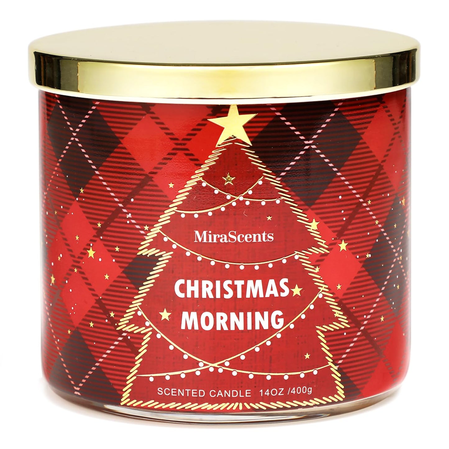 Christmas Scented Candle, MiraScents Christmas Morning Scented Candle, 3 Wicks Large Candle Natural Soy Wax Candles, Red Xmas Tree Candles Gifts, 14oz