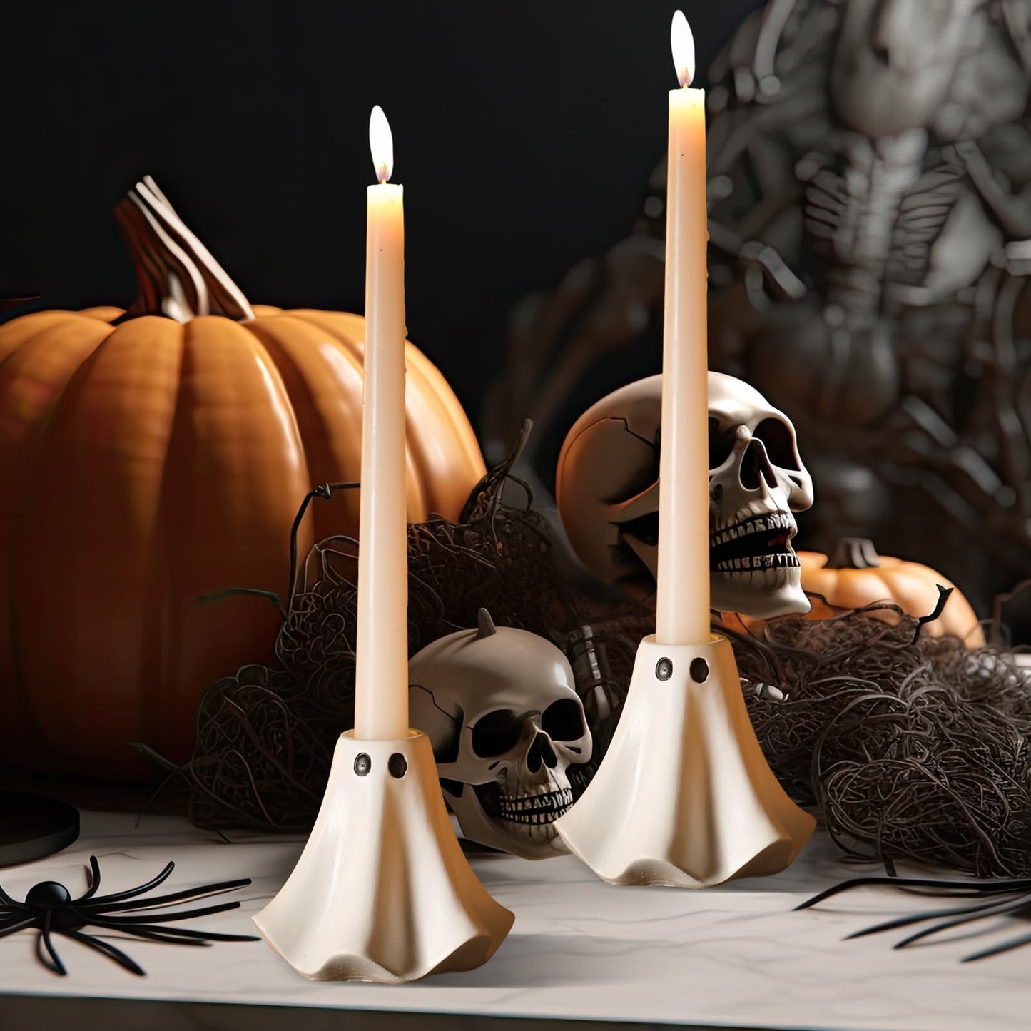 Conelist 2 Pcs Halloween Ghost Candlestick Holders Cute Ghost Shape Candle Stick Holders Ceramic Taper Candle Holder for Halloween Wedding Party Holiday Office Home Decor Gift