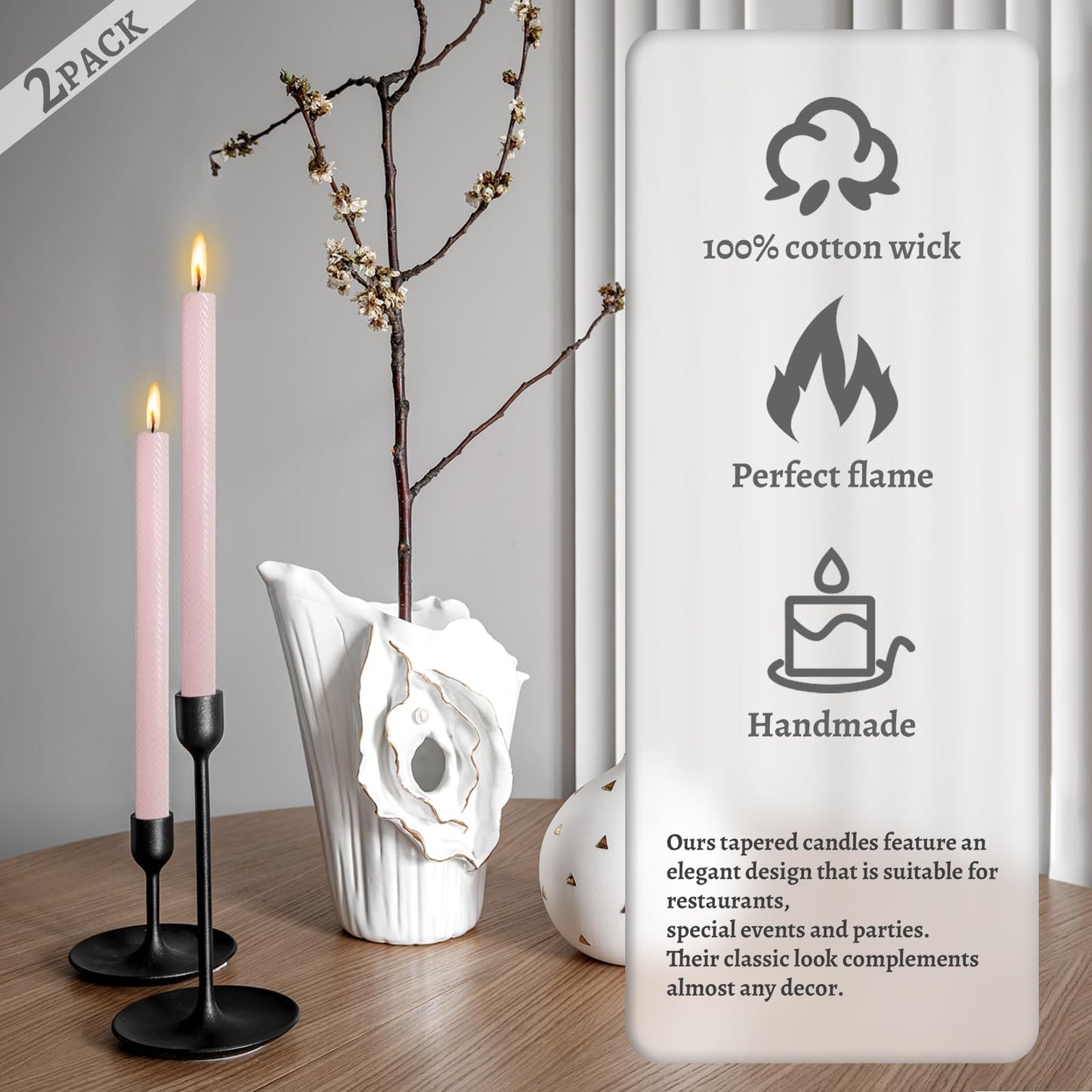 Unscented Long Spiral Taper Candle Handmade Dripless Pink 10 Inch Smokeless Tall Twisted Candlesticks Elegant Wave Design for Home Wedding Festive Décor