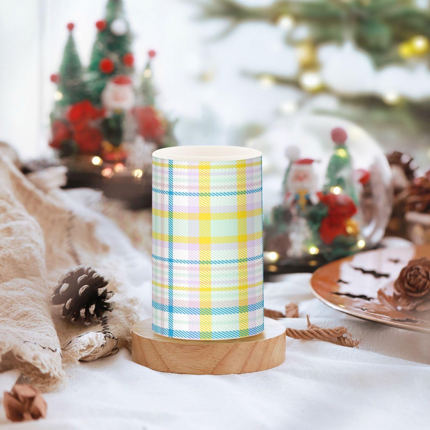 Eionryn Rainbow Buffalo Plaid Pastel Flameless Candles Farmhouse Spring Summer Check Battery Operated LED Candles with Remote Timer Electric Candles for Home Party Decor 2pcs