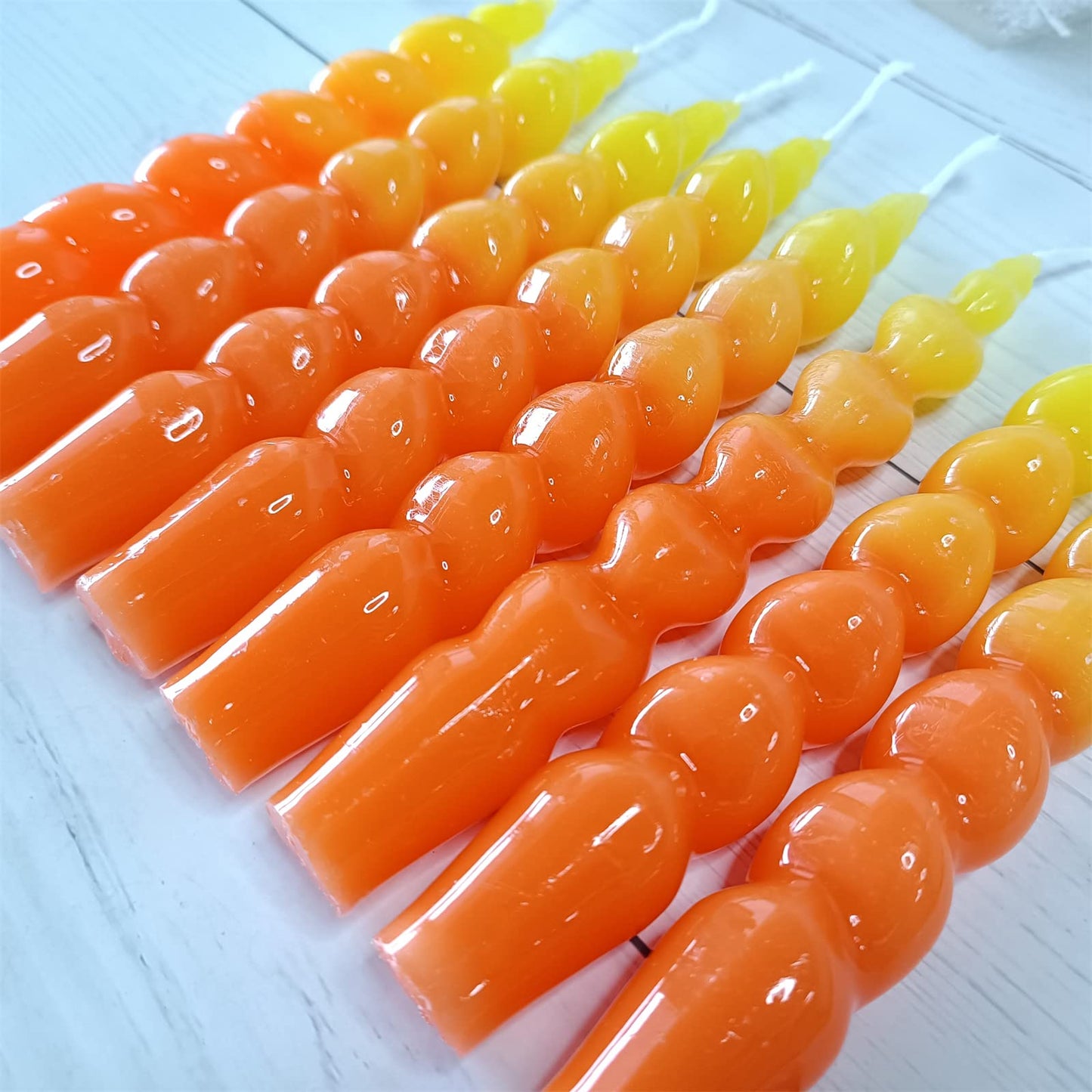 Colorful Candlestick Spiral Taper Candle, Gedengni 7.2inches Handcrafted Twisted Candlesticks Short Taper Candles Unscented Candle Sticks for Wedding Home Dinner Women Gifts,2S-Yellow Orange