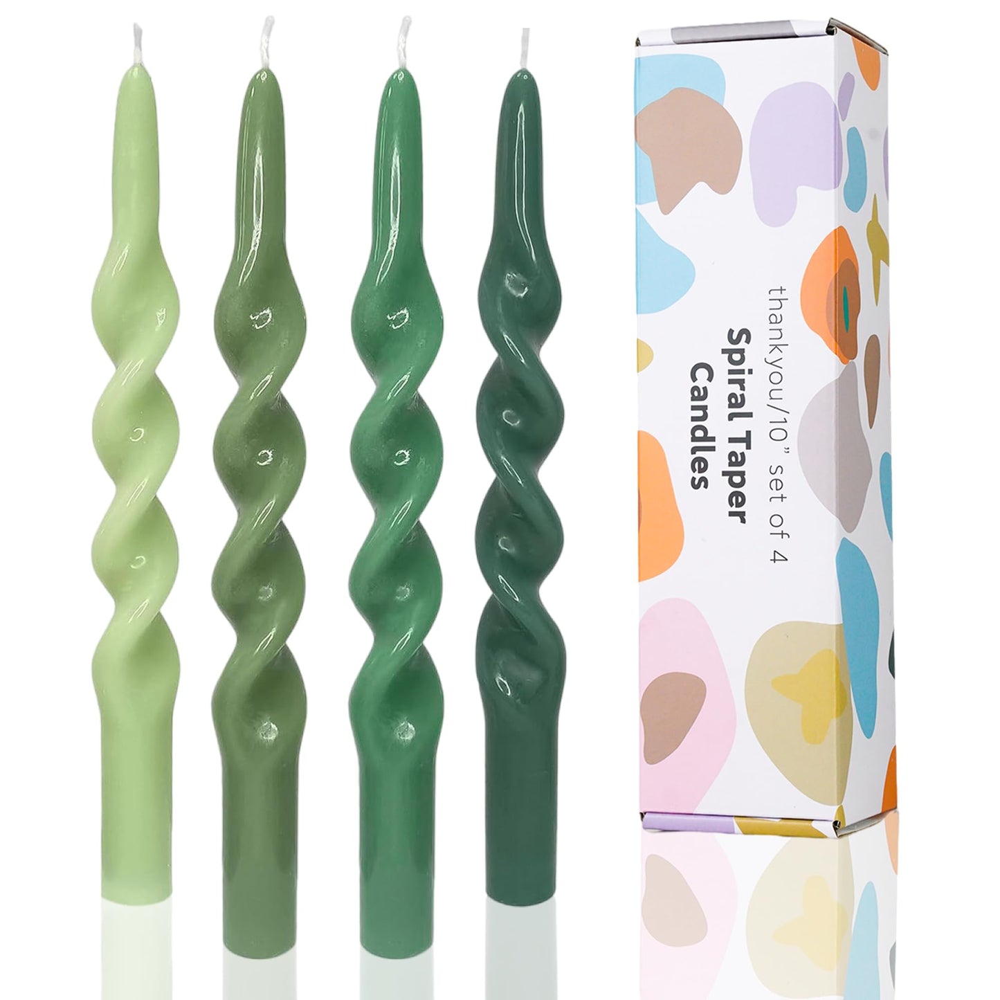 LPUSA Green Spiral Candle Sticks Tapered Candlesticks Twisted Taper Candles for Table Decor Housewarming Gift Idea-4pcs (Green Gradient-B)