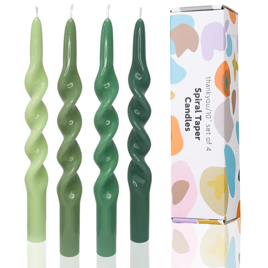 LPUSA Green Spiral Candle Sticks Tapered Candlesticks Twisted Taper Candles for Table Decor Housewarming Gift Idea-4pcs (Green Gradient-B)