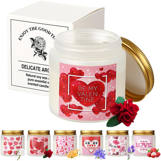 Conelist 6 Packs Valentine's Day Scented Candle Gifts for Girlfriend Wife Her Long Lasting Burning Aromatherapy Soy Wax Jar Candle 2.8oz Romantic Valentine Gift for Women Men Husband Boyfriend