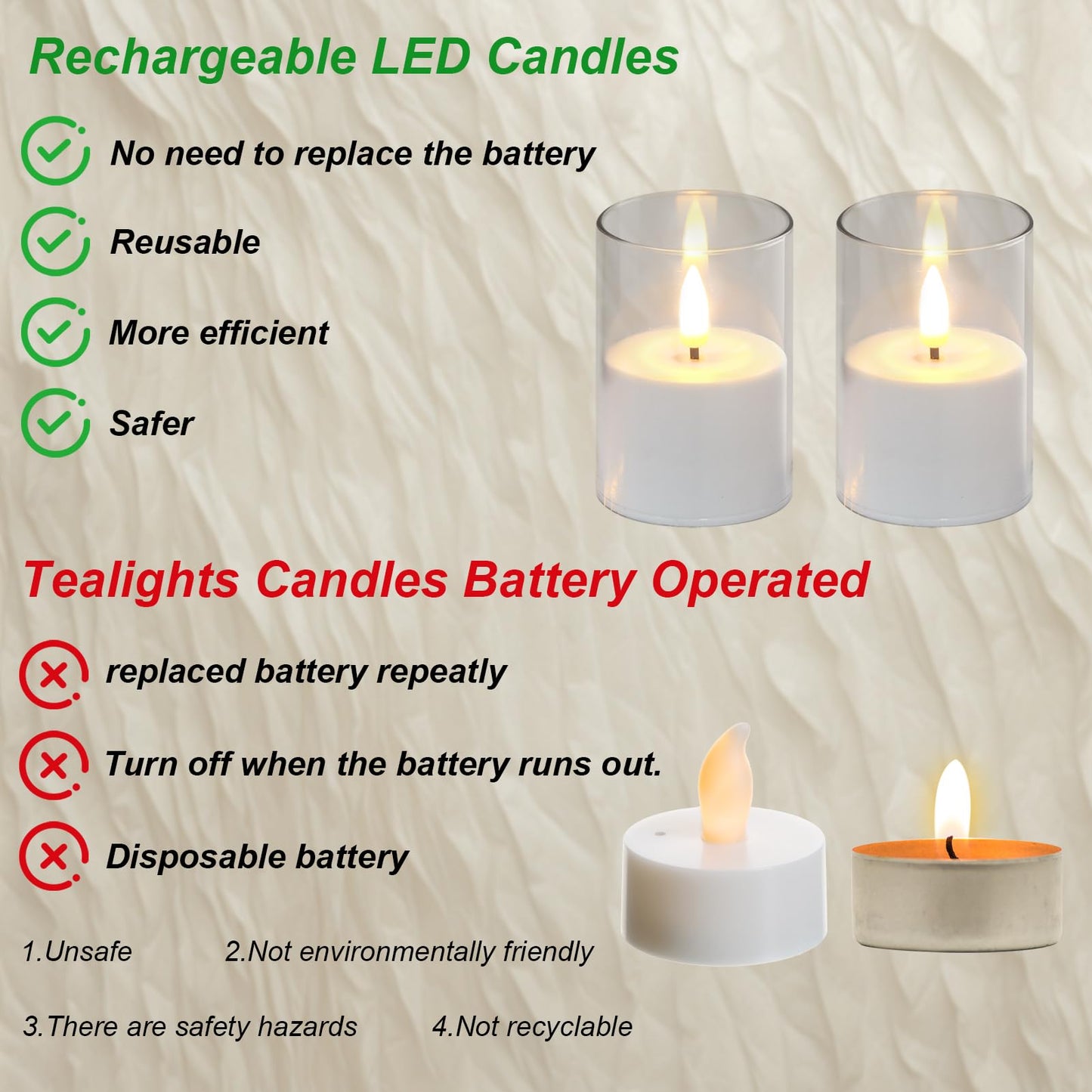 GenSwin Rechargeable Votive Candles Battery Operated, 6 Pack LED Candles with Charging Base, Acrylic Shell Tea Lights with 6H Timer for Halloween Decorations(Clear)