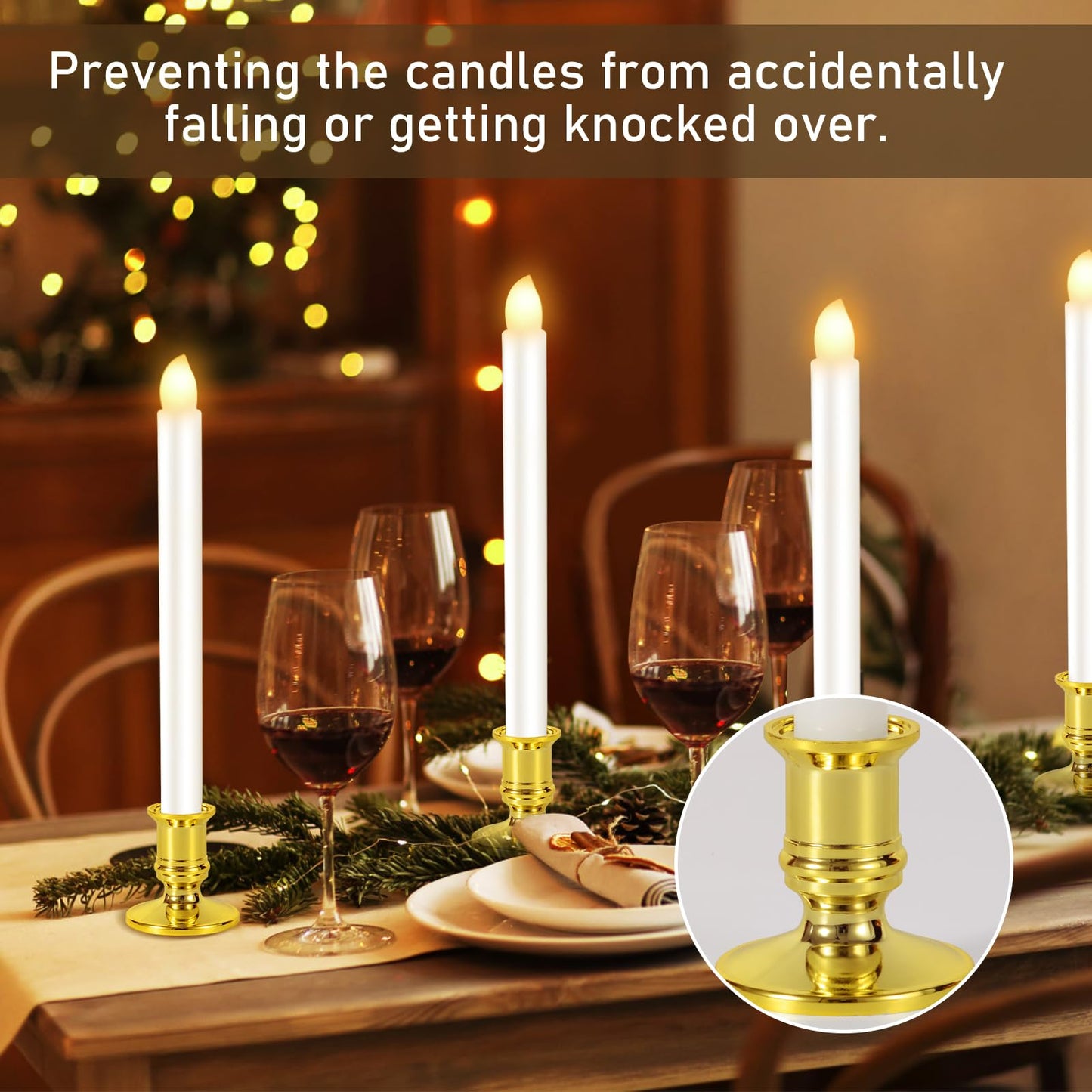 Qmioti 2 Pack Christmas Window Candles with Remote Timer, Flickering Flameless Candles with Candle Holders Suction Cups for Christmas Party Decorations, Gold