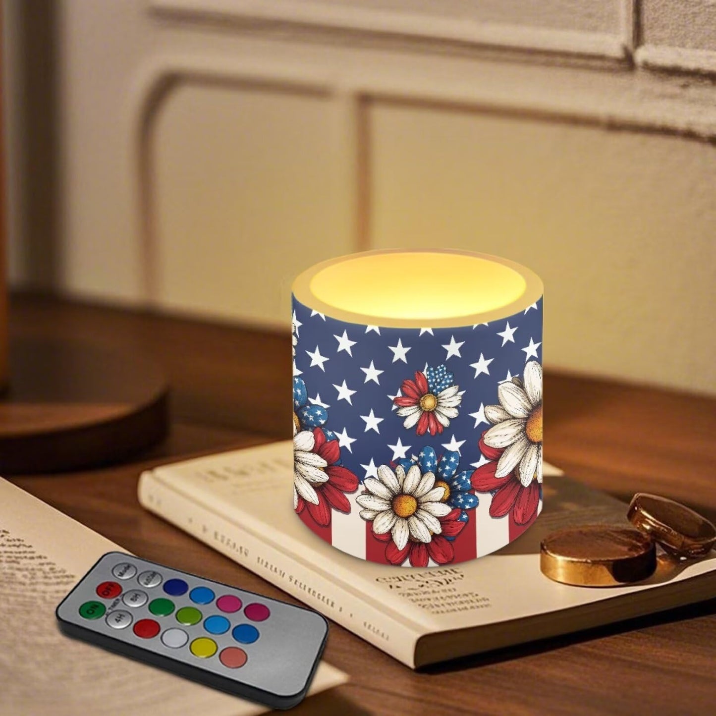 NETILGEN July 4th Independence Day Decor Flameless Candles with Timer Remote 4 Packs Novelty American Flag Theme LED Battery Operated Pillar Candles