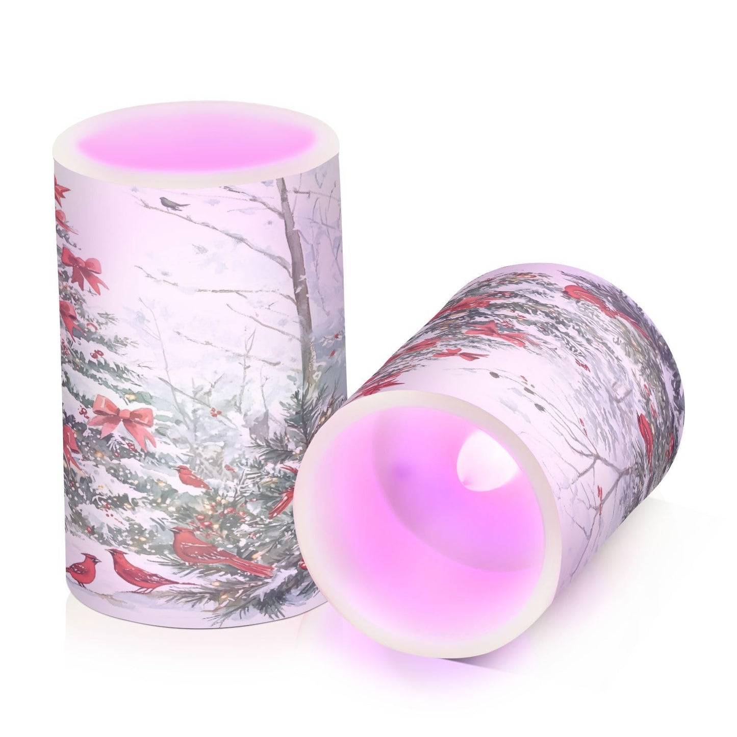 ALAZA Flickering Flameless Candles with Christmas Tree Red Birds Battery Operated with Remote Timer,Tea Light Candles LED Pillar Votive Candles Set of 2 for Outdoor Indoor Decorations