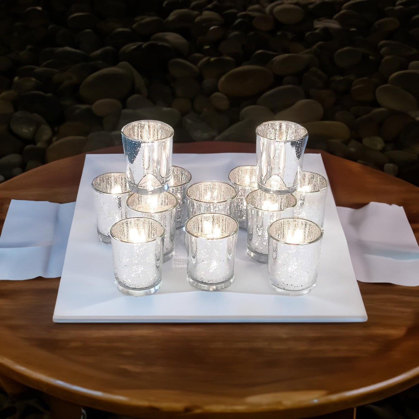 WGV Silver Speckled Tea Light Votive Candle Holder 2.2x2.75, Small Tiny Utility Cylinder Mercury Glass Vase, Home Accent Decor, 1 Pc