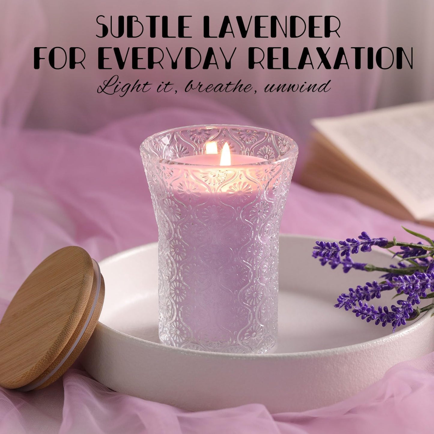 HAVITI Lavender Candle, 8 OZ Scented Candles Soy Jars Candles for Women Galentines Valentines Mother's Day Gift, Aromatherapy Purple Candles for Home Scented Bridal Shower